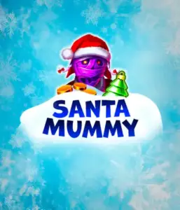  Discover the quirky "Santa Mummy" slot game by Belatra, featuring a mummified Santa dressed in festive holiday attire. This vibrant image portrays the mummy with a bright purple hue, wearing a Santa hat, surrounded by snowy blue with frosty snowflakes. The game's title, "Santa Mummy," is boldly written in large, frost-like blue letters.