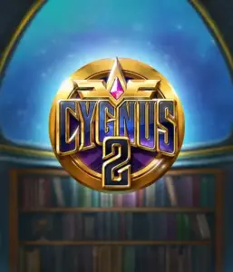 Experience the enchanting visuals of Cygnus 2 Slot by ELK Studios, featuring a luxurious emblem with a vibrant color scheme. Positioned against a starlit library setting, this graphic evokes the theme of adventure and mystery. 